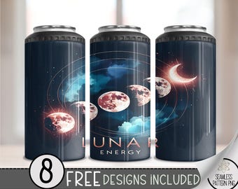 Moon Phase Can Cooler Wrap,Lunar Moon 16 oz 4-in-1 Cooler Sublimation, Celestial 16Oz Tumbler File, Night Sky Can Cooler PNG,Outer space PNG