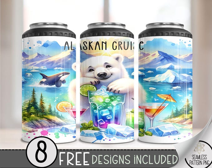 Cruise Ship 4 in 1 Can Cooler Wrap, Alaskan Cruise 4in1 Tumbler PNG, Funny Cruise 16 Oz Can Cooler Sublimation Design, Cocktails, A185