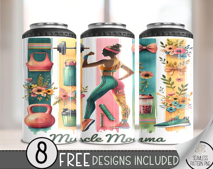 Fitness 4 in 1 Can Cooler Wrap, Exercise 4in1 Tumbler PNG, Motivational Gym 16 Oz Can Cooler Sublimation Design,Workout Hard Can Design, A86