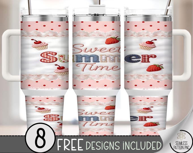 Sweet Cupcake PNG, Pink Pastel Cottagecore 40 oz Tumbler Wrap, Cute Summer Time Pastry Sublimation File, Digital Download, B874