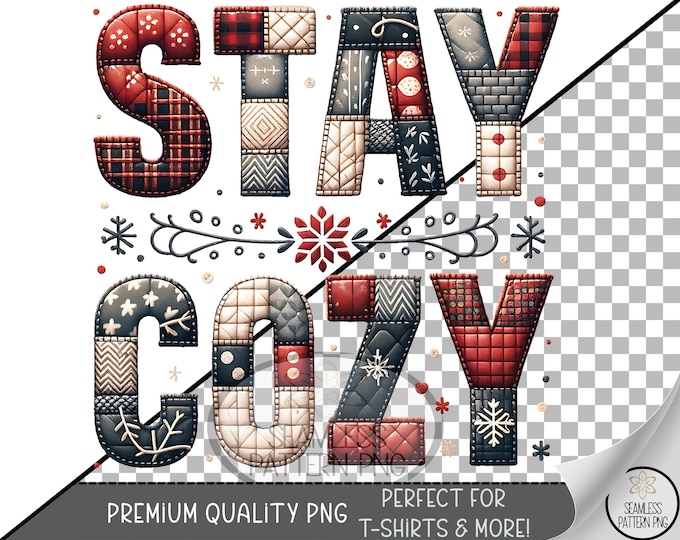Cozy Season UV DTF Sub PNG, Christmas Sublimation Design, Quilt Patchwork, Digital Download, A643
