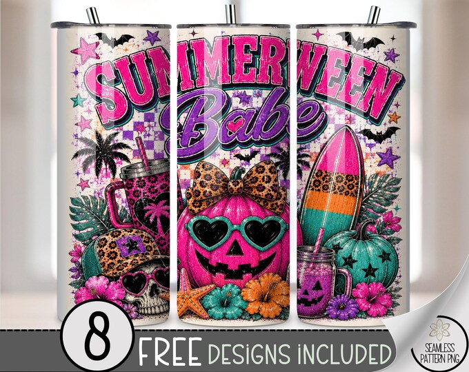 Summerween Babe 20 oz Tumbler Wrap, Retro Sublimation Design for Straight Tumblers, Vibrant PNG Files, Digital Download, B10402