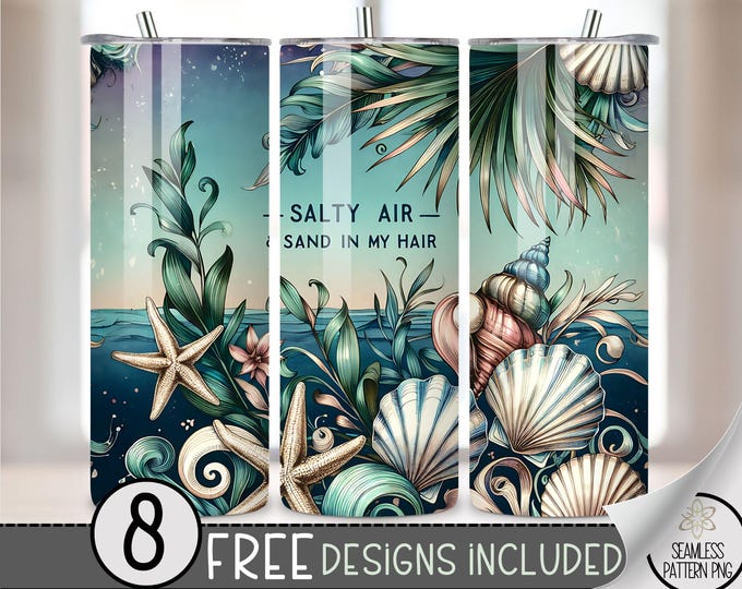 Beach Tumbler Wrap, Seashells Ocean Travel 20oz Skinny Tumbler Wrap, Funny Summer Beach Quote Sublimation Design, Beach Vacation PNG, A120