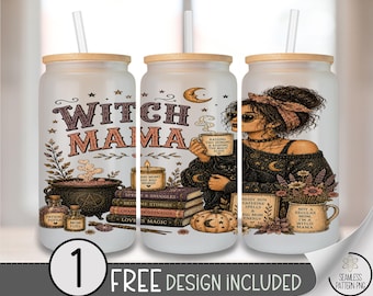 Halloween Witch Mama Glass Can Wrap, 16oz Tumbler Sublimation Design PNG, Digital Download, B10438