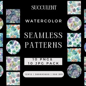 Buntes Aquarell Sukkulenten Nahtloses Muster PNG JPG BOHO Greenery Pflanzen Digitales Papierpaket Kaktus Bundle für Sublimationshintergrund