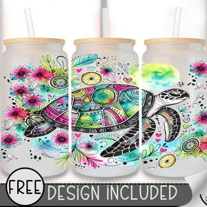 Sea Turtle Glass Wrap, Sea Ocean 16 Oz Glass Can Wrap PNG, Coastal Boho Floral Glass Can Sublimation Wrap Design, Ocean Beach PNG, A204