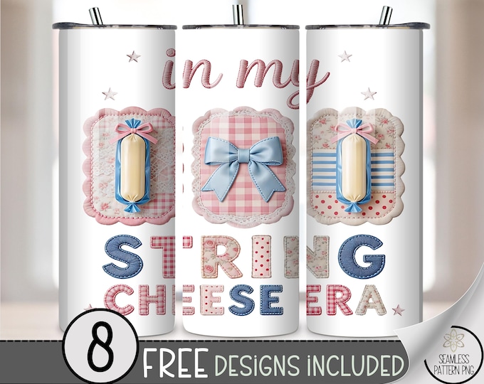 String Cheese 20 oz Tumbler Wrap, Playful Sublimation Design for Straight Tumblers, Pastel Faux Patchwork PNG File B10101