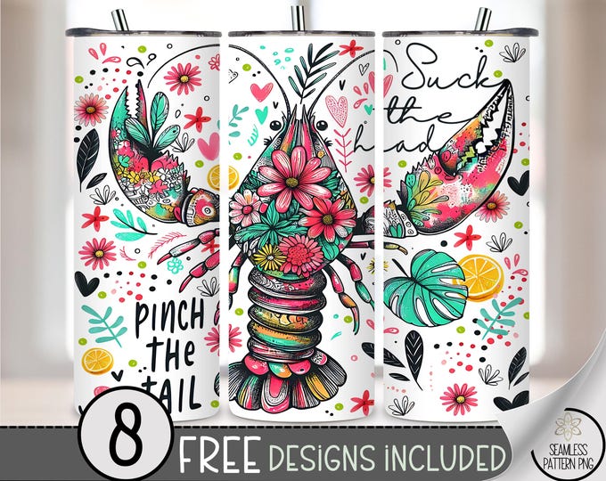 Crawfish Boil Season Seasoning PNG 20 oz Tumbler Design Crawdad Preppy Pinch Peel Eat Repeat Sack Suck The Head Tail 20oz Straight Wrap A218