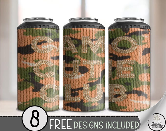 Camo Prints 4-in-1 Can Cooler Wrap With Glitter Lettering, Sublimation Faux Camo Yarn, Digital Download, B936
