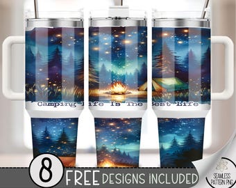 Camping 40oz Tumbler Wrap, Outdoor Tumbler Sublimation Design, Tent Camp Fire 40oz Quencher Tumbler Wrap PNG, For Nature Lovers, A103