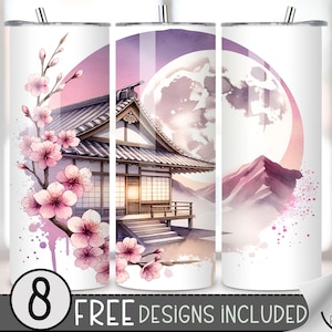 Sakura Nature Tumbler Wrap, Japanese Floral Skinny Tumbler Sublimation PNG Design, Cherry Blossom Tumbler File Instant Digital Download