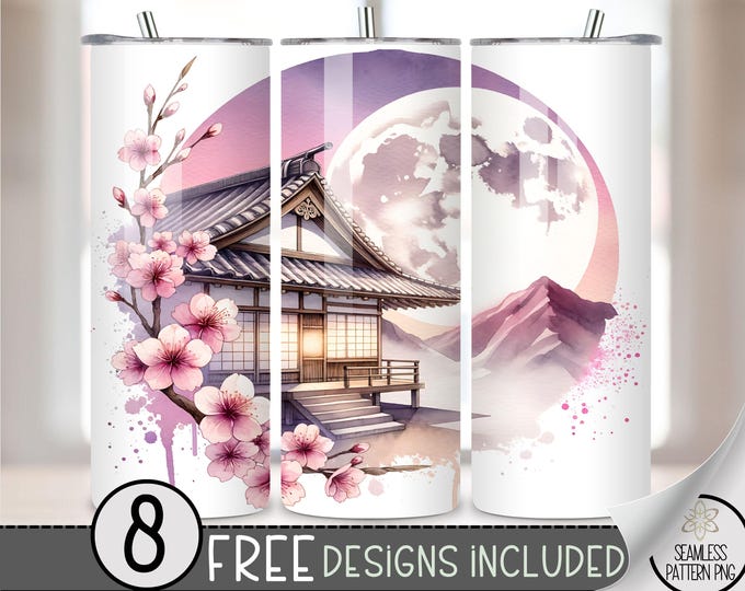 Sakura Nature Tumbler Wrap, Japanese Floral Skinny Tumbler Sublimation PNG Design, Cherry Blossom Tumbler File Instant Digital Download
