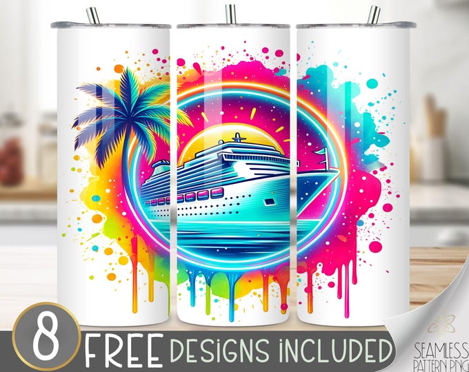 Cruise Ship Tumbler Wrap, Neon Cruise 20oz Skinny Sublimation, Cruise Tumbler Design, Cruise Sublimation Design, Cruise Tumbler File