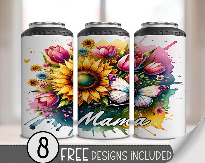MA MA Sunflower 4in1 Can Cooler Sublimation PNG Instant Download, Butterfly Can Wrap for 4in1, Tulip Slim&Thick Can Cooler Holder, A214