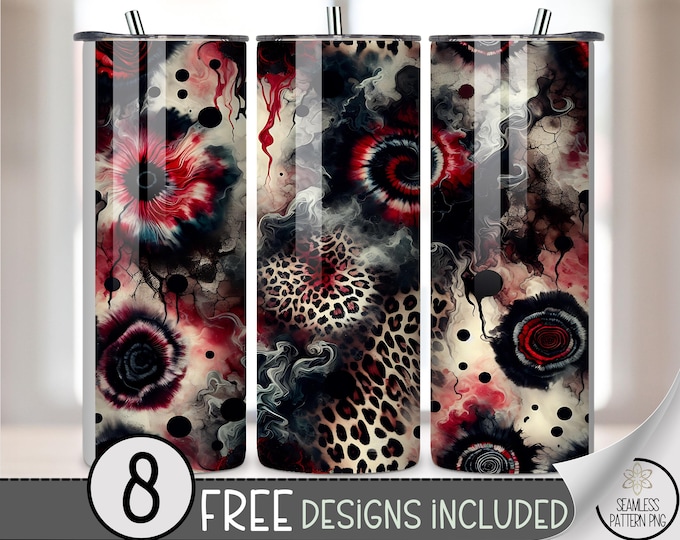 Dark Moody Tie Dye 20 oz Tumbler Wrap, Colorful Sublimation Design, Digital Download PNG, Leopard Skinny Tumbler File, A469