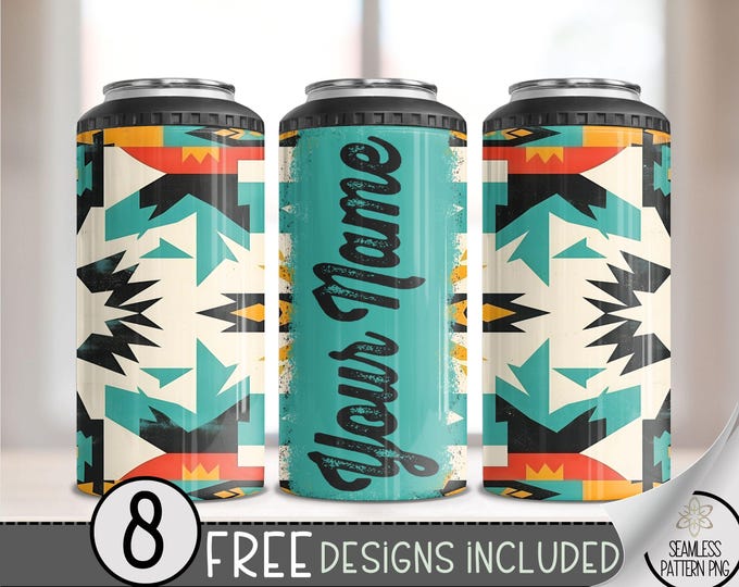 Add Your Own Name Bright Southwestern 4in1 Can Cooler Wrap, Western 16 oz 4-in-1 Cooler Sublimation, Aztec 4 in 1 Can Cooler File PNG