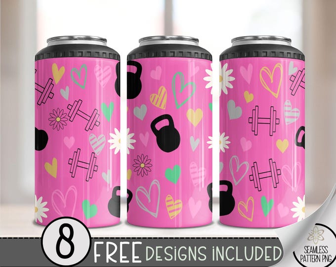 Fitness Tumbler Wrap Design, Daisies Digital Dumb Bells Kettlebell Fitness Fashion Girl 16Oz Tumbler Wrap,4 in 1 Can Cooler Gym Motivational