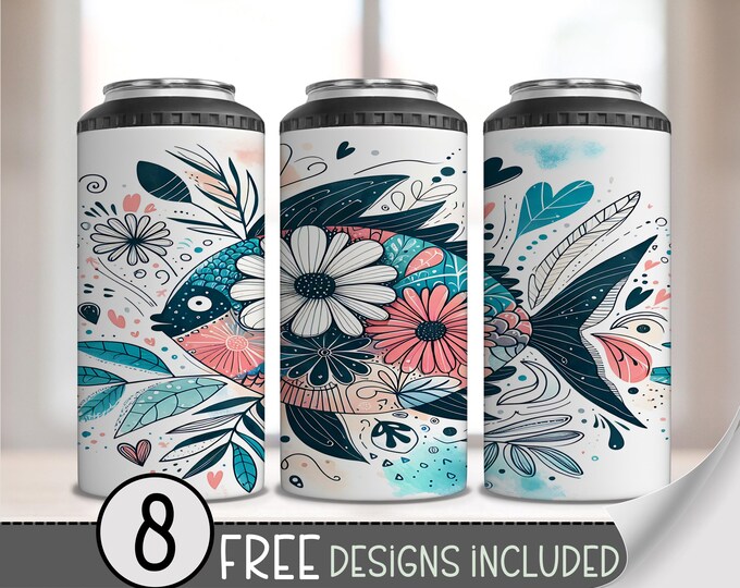 Sea Fish 4 in 1 Can Cooler Wrap, Tropical 4in1 Tumbler PNG, Colorful Beach PNG 16oz Sublimation Design, Beach Summer Can Wrap, A205