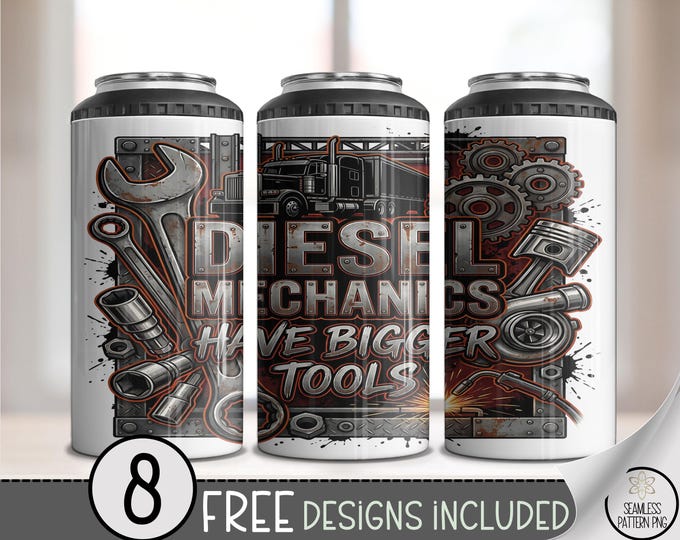 Diesel Mechanics 4-in-1 Can Cooler Wrap, Funny Tool Sublimation Design, Industrial 16 oz 4-in-1 File, Garage Graphic Design, B10113