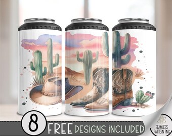 Boho Cactus 4 in 1 Can Cooler Wrap, Desert 4in1 Tumbler PNG, Country Western 16 Oz Can Cooler Sublimation Design, Wild  Cowgirl PNG, A109
