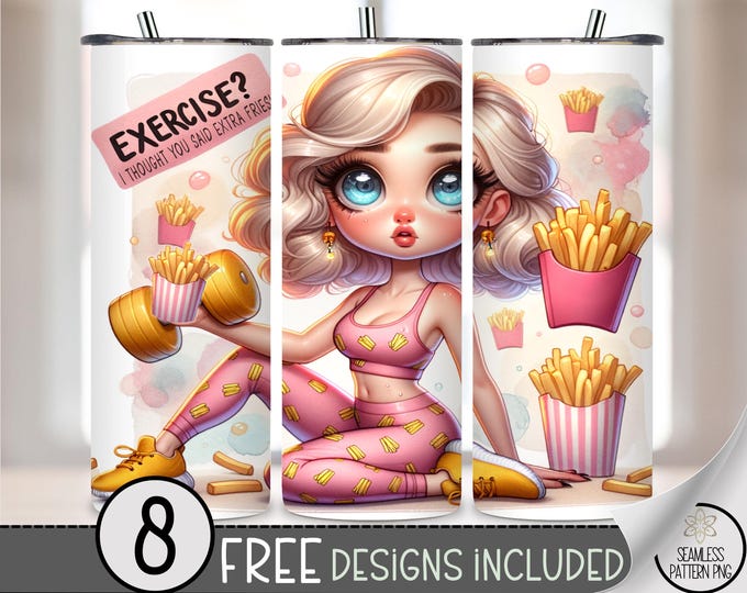 Gym Tumbler Wrap, Exercise 9.2 X 8.3Tumbler, Fitness Sublimation Design, Funny Fries 20 Oz Skinny Tumbler, Athletic Training Sport PNG A224