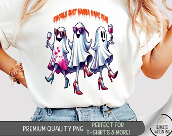 Spaß Halloween Geist T-Shirt PNG, Vintage gruseliges Design mit tanzenden Geistern, niedliche Halloween Grafik für Sublimation, DTF, UV Druck A440