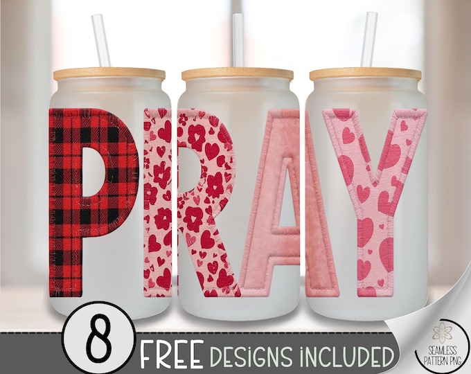 Pray Glass Can Wrap PNG, Valentines Christian Design, Religious Clipart, Faith-Based Sublimation, Digital Download, B832