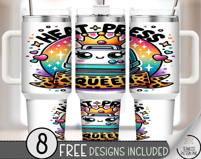 Heat Press Queen 40 oz Tumbler Wrap PNG, Cute Rainbow Heat Press Sublimation Design, Sparkle Leopard Bow Crafting PNG, A342