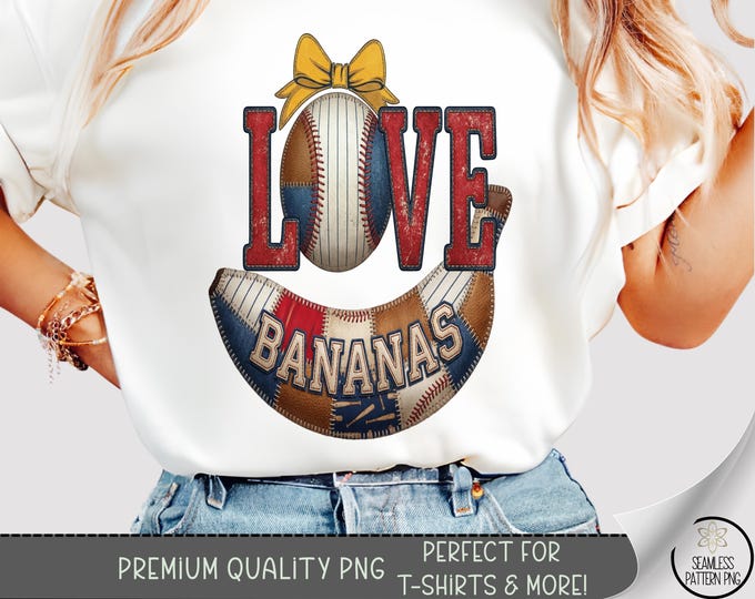 Love Bananas T-shirt PNG, Sporty Sublimation Design, Retro Baseball Graphic TShirt File, Digital Download, B10250