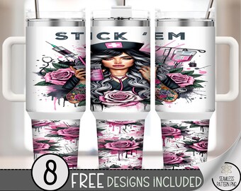 Silly Nurse PNG, Nurse Pin-Up 40 Oz Tumbler Wrap, Medical Sublimation Design, B919