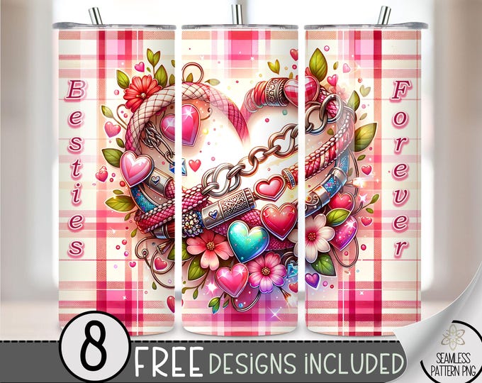 Besties Forever Tumbler Wrap, Friendship Bracelet Bff 20oz Skinny Tumbler Sublimation Design,Best Friends Affirmation Quote Tumbler Wrap PNG
