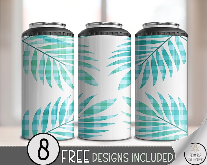 Tropical Palm Fronds 4in1 Can Cooler Wrap, Botanical Sublimation Design, Coastal 16 oz 4-in-1 File, B10168