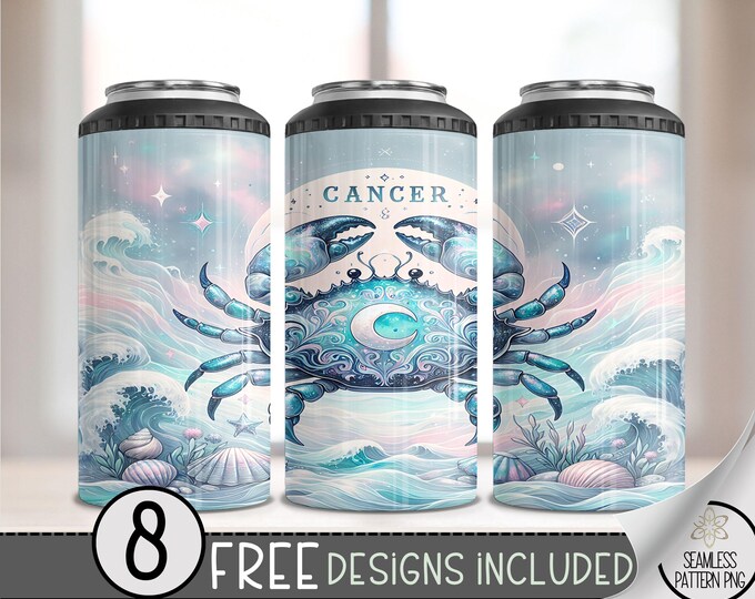 Tie Dye Zodiac 4 in 1 Can Cooler Wrap, Cancer 16 Oz 4in1 Tumbler Sublimation Design Astrology Sign, Zodiac Signs Can Wrap PNG Download