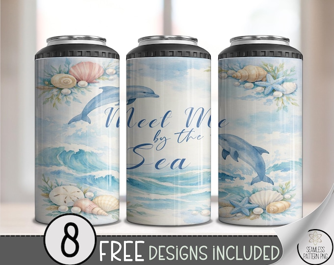 Dolphin 4-in-1 Can Cooler Wrap, Coastal Sublimation Design, Nautical 16 oz 4-in-1 File, B10252