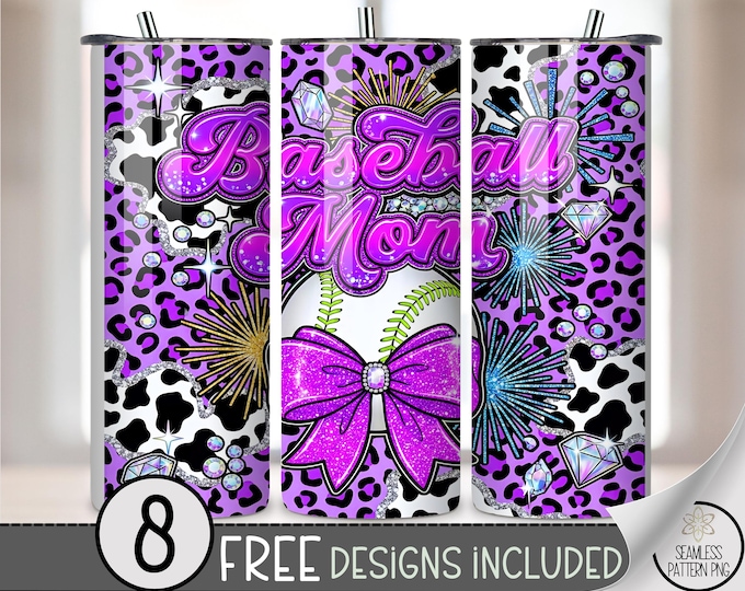 Baseball Mom 20 oz Tumbler Wrap, Glamorous Sublimation Design for Straight Tumblers, Playful PNG Files, Festive Digital Download, B10094
