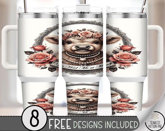 Regency Highland Cow 40 Oz Tumbler Wrap, Digital Download, Victorian Heifer Coquette, B700