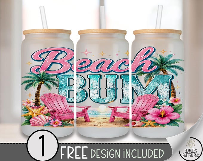 Beach Glass Can Wrap, Tropical Sunset 16oz Tumbler Sublimation Design, PNG File, Digital Download, B10341