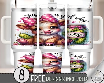 Just A Girl Who Loves Pickles 40oz Tumbler Wrap - Fun Highland Cow 40 oz Sublimation Design A482