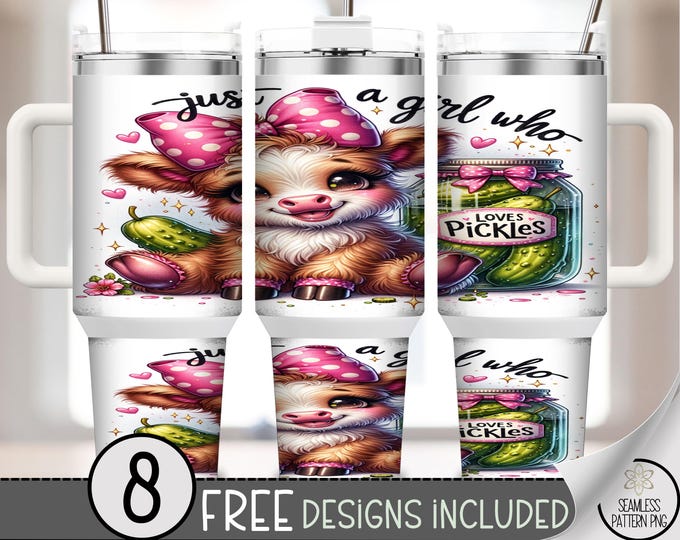 Just A Girl Who Loves Pickles 40oz Tumbler Wrap - Fun Highland Cow 40 oz Sublimation Design A482