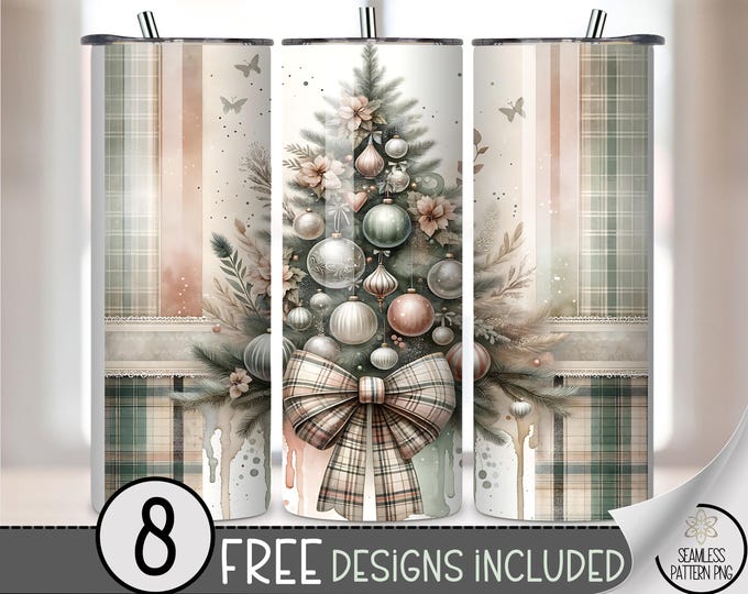 Christmas Tree 20 oz Tumbler Wrap, Plaid Holiday Design, Sublimation Gift for Winter, Festive Drinkware Decoration, A467