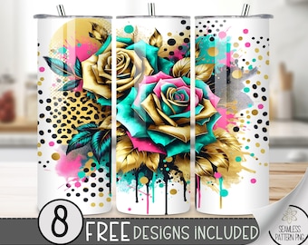 Rose Tumbler Wrap, Floral Straight Tumbler Wrap, Abstract Sublimation Design, Modern 20 Oz Skinny Tumbler Design, Floral Pop Art PNG File