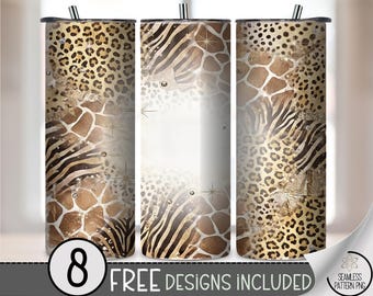 Mixed Animal Print 20oz Tumbler Wrap, Glam Sublimation Design for Straight Tumblers, Metallic Gold PNG Files, Digital Download, B10512