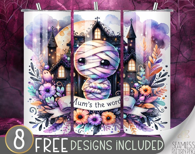 Cute Mummy 20 Oz Tumbler Wrap PNG, Halloween Mummy Tumbler Wrap 20 Oz Tumbler Design, Whimsigoth Tumbler File, Mummy Vibes Instant Download