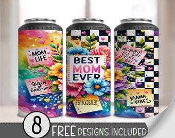 Best Mom Ever 4in1 Can Cooler Wrap, Floral Mama 4 in 1 Tumbler PNG, Checkered 16 Oz Can Cooler Sublimation Design, Racer Mom Flower PNG A220