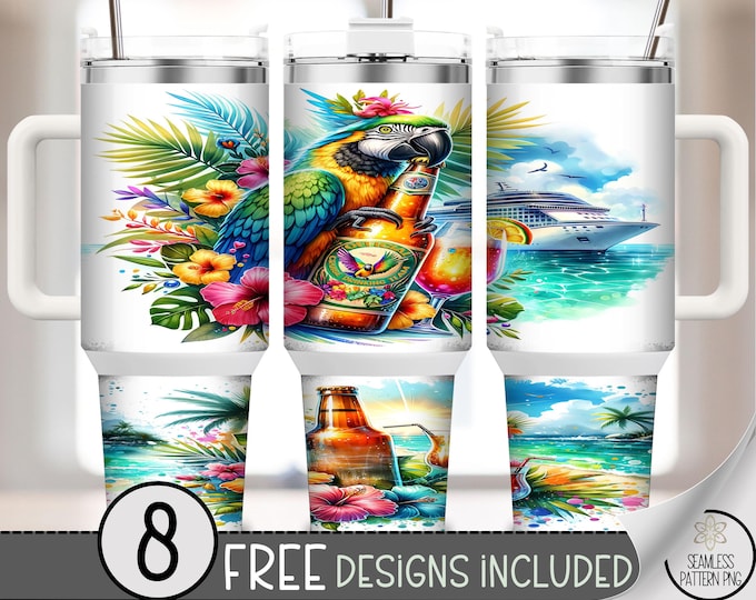 Tropical Cruise 40 oz Tumbler Wrap, Parrot PNG, Cruise Alcohol Humor 40oz Summer Sublimation Design, Beach Vibes Digital Download A607