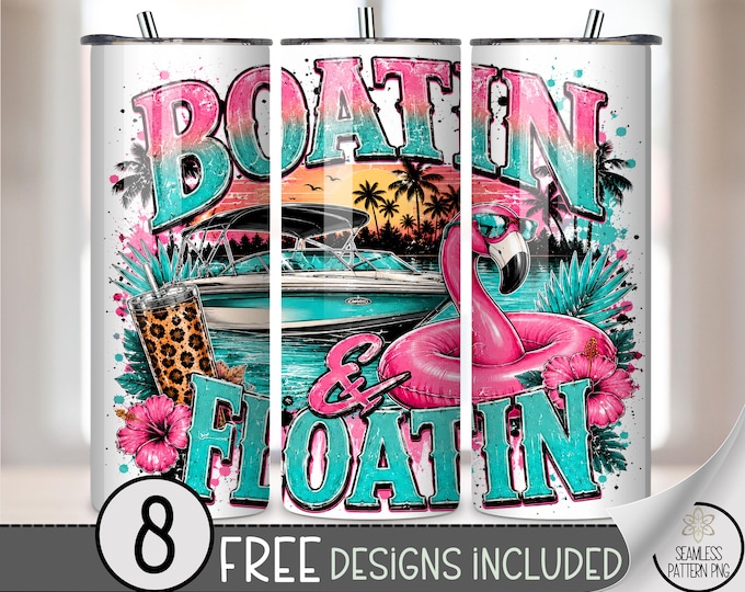 Boatin' & Floatin' 20 oz Tumbler Wrap, Beachy Sublimation Design for Straight Tumblers, Colorful PNG File, Digital Download, B10294