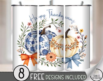 Festive 20 oz Tumbler Wrap: Happy Thanksgiving Digital Download Sublimation Design for Skinny Tumblers, Cozy Autumnal PNG Files A478