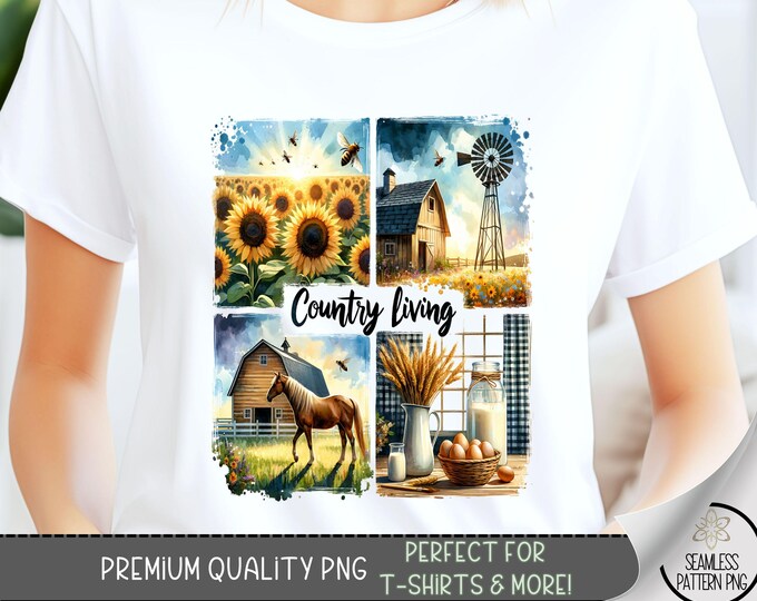 Country Living T-Shirt Design, Cow Southern PNG, Horse Sweatshirt PNG, Watercolor Cowboy Art, Christian Sublimation Designs for Shirts, A92