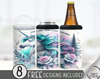 Just A Girl Who Loves Unicorn 4in1 Can Cooler Wrap,Seamless 16oz Tumbler Design,Ethereal 4 in 1 Tumbler PNG,Unicorn 16 Oz Sublimation Design