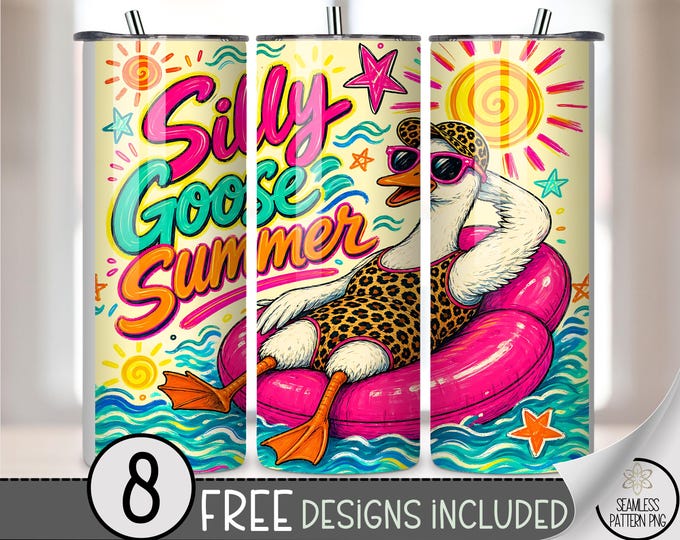 Goose Pool Party 20 oz Tumbler Wrap, Fun Sublimation Design for Straight Tumblers, Bright PNG Files (Digital Download) B10198